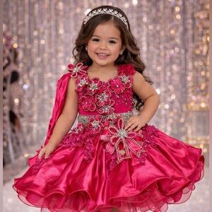 Girls stunning hot pink pageant Barbie inspired birthday party princess dress.